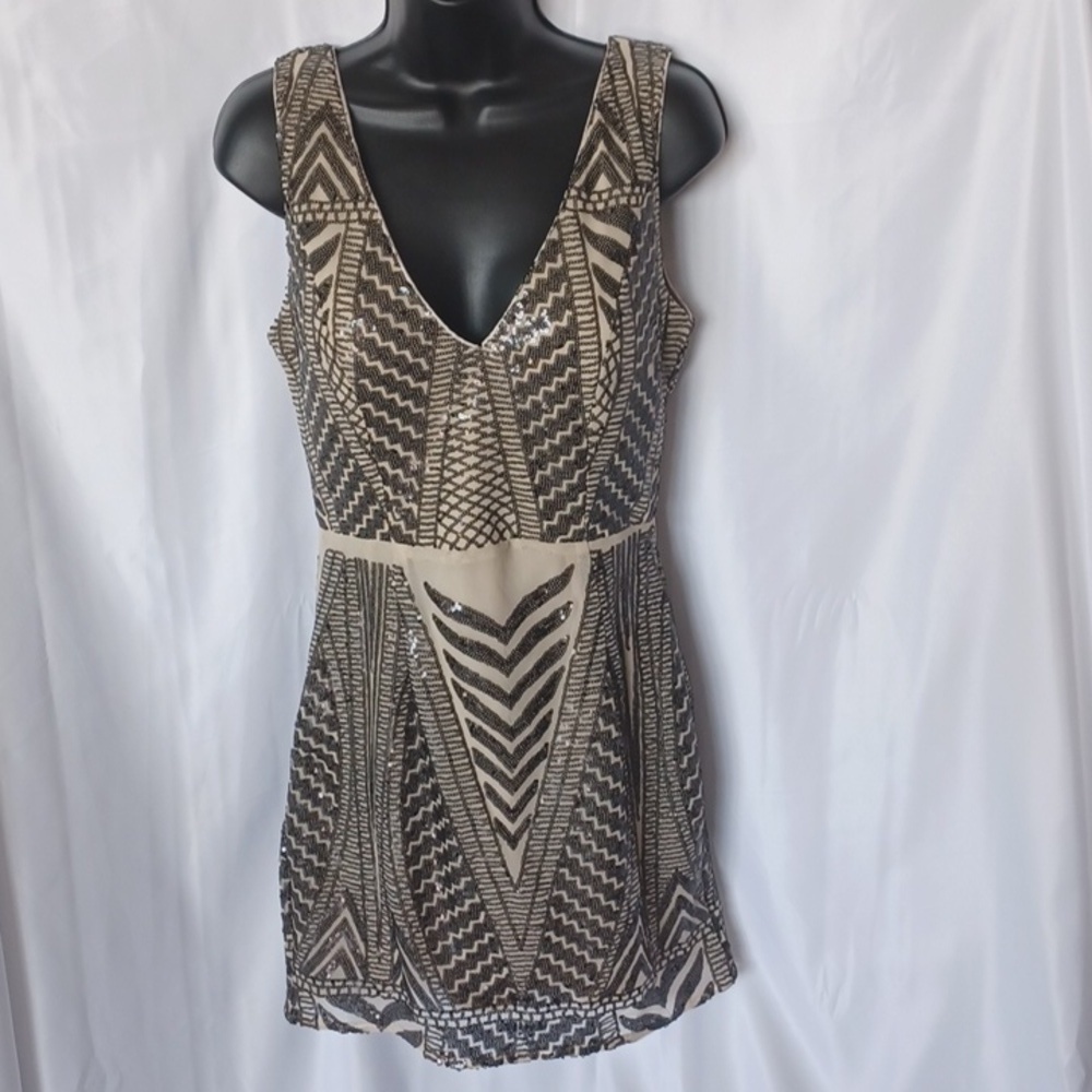 Lulus Party Like Me Black and Light Nude Sequin Bodycon Mini Dress